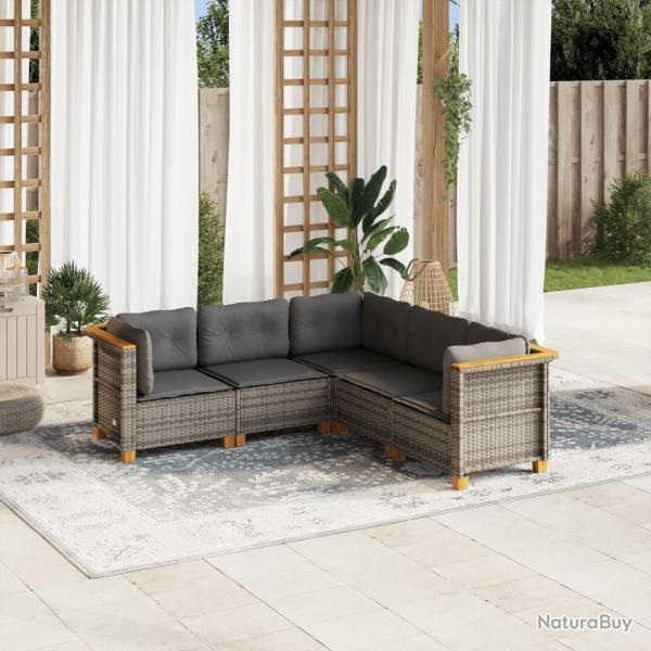 Salon de jardin 5 pcs avec coussins gris r�sine tress�e