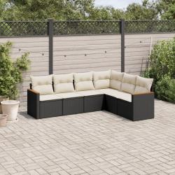 Salon de jardin 6 pcs avec coussins noir r&eacute;sine tress&eacute;e
