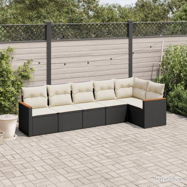 Salon de jardin 6 pcs avec coussins noir r�sine tress�e alsavelo