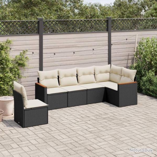 Salon de jardin 6 pcs avec coussins noir r�sine tress�e