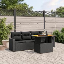 Salon de jardin 5 pcs avec coussins noir r&eacute;sine tress&eacute;e