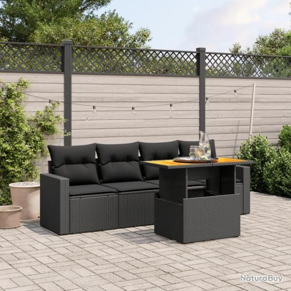 Salon de jardin 5 pcs avec coussins noir r�sine tress�e