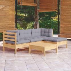 Salon de jardin 5 pcs avec coussins gris bois de pin