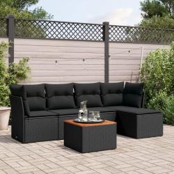 Salon de jardin 6 pcs avec coussins noir r&eacute;sine tress&eacute;e