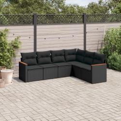 Salon de jardin 6 pcs avec coussins noir r&eacute;sine tress&eacute;e
