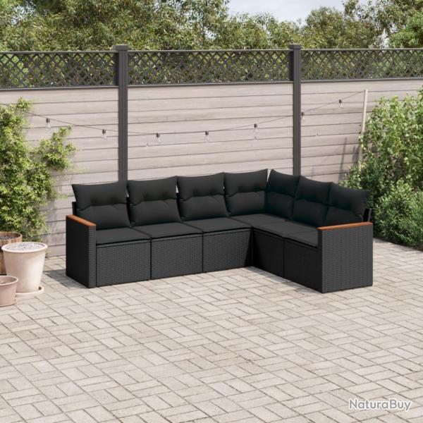 Salon de jardin 6 pcs avec coussins noir r�sine tress�e alsavelo