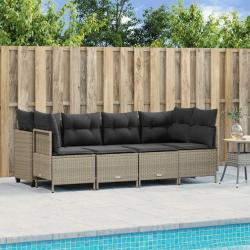 Salon de jardin 5 pcs avec coussins gris clair r&eacute;sine tress&eacute;e