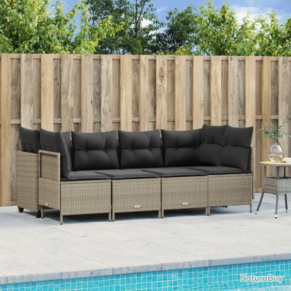 Salon de jardin 5 pcs avec coussins gris clair r�sine tress�e
