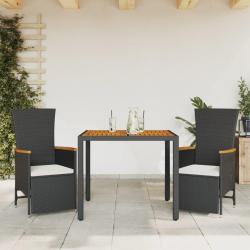 Ensemble &agrave; manger de jardin avec coussins 3 pcs Noir