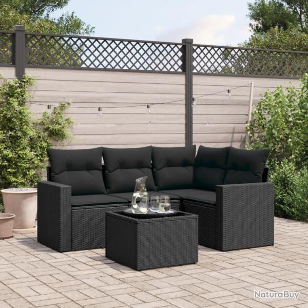 Salon de jardin 5 pcs avec coussins noir r�sine tress�e alsavelo