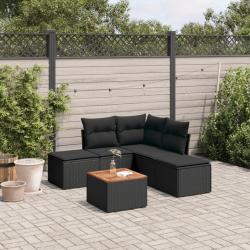 Salon de jardin 6 pcs avec coussins noir r&eacute;sine tress&eacute;e
