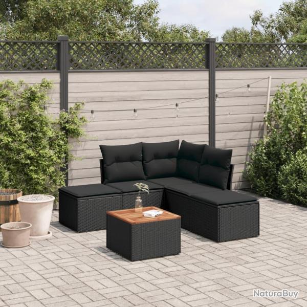 Salon de jardin 6 pcs avec coussins noir r�sine tress�e alsavelo