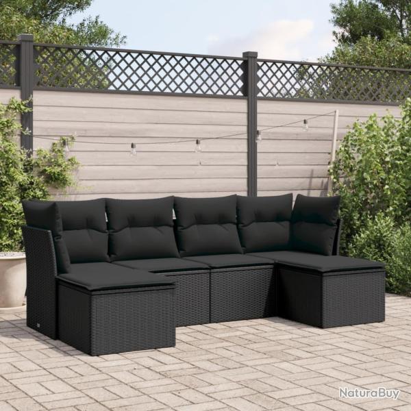 Salon de jardin 6 pcs avec coussins noir r�sine tress�e