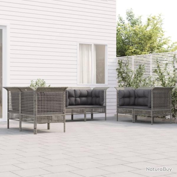 Salon de jardin 6 pcs avec coussins Gris Rsine tresse alsavelo