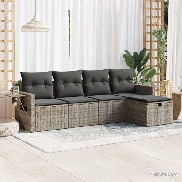 Salon de jardin 5 pcs avec coussins gris r�sine tress�e