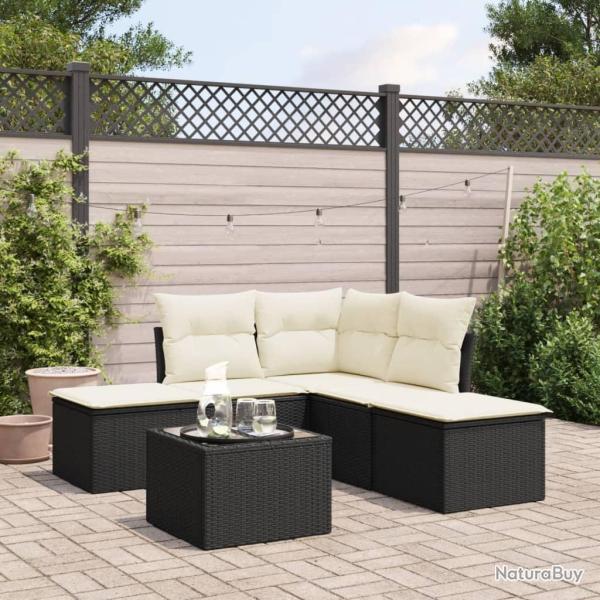 Salon de jardin 6 pcs avec coussins noir r�sine tress�e