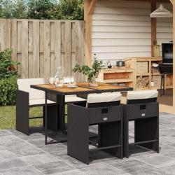Ensemble &agrave; manger de jardin coussins 5pcs Noir R&eacute;sine tress&eacute;e