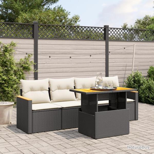 Salon de jardin 5 pcs avec coussins noir r�sine tress�e