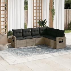 Salon de jardin 6 pcs avec coussins gris r&eacute;sine tress&eacute;e