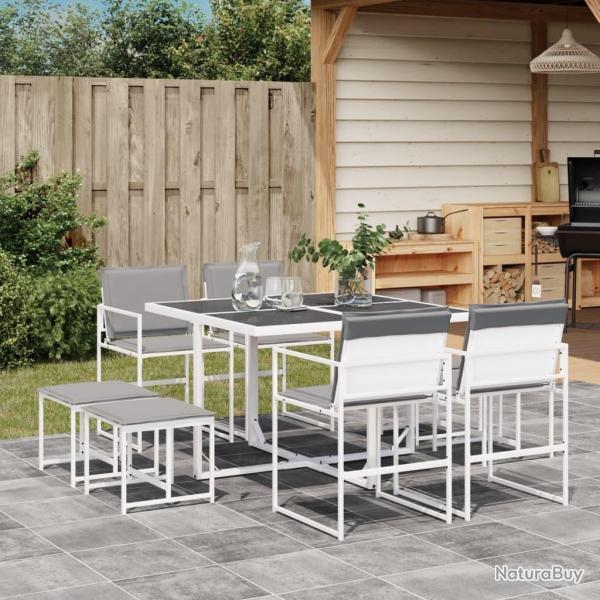 Ensemble � manger de jardin avec coussins 9 pcs blanc textil�ne