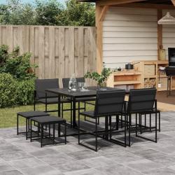 Ensemble &agrave; manger de jardin avec coussins 9 pcs noir textil&egrave;ne alsavelo