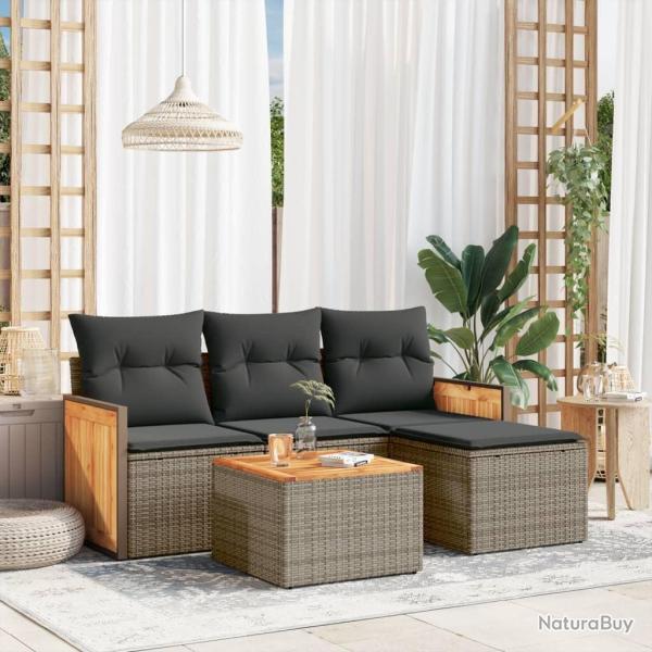 Salon de jardin 5 pcs avec coussins gris r�sine tress�e