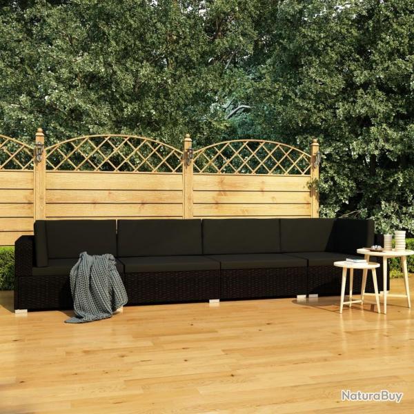 Salon de jardin 4 pcs avec coussins r�sine tress�e noir
