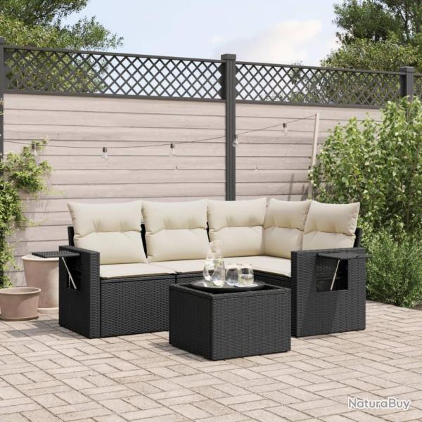 Salon de jardin 5 pcs avec coussins noir r�sine tress�e