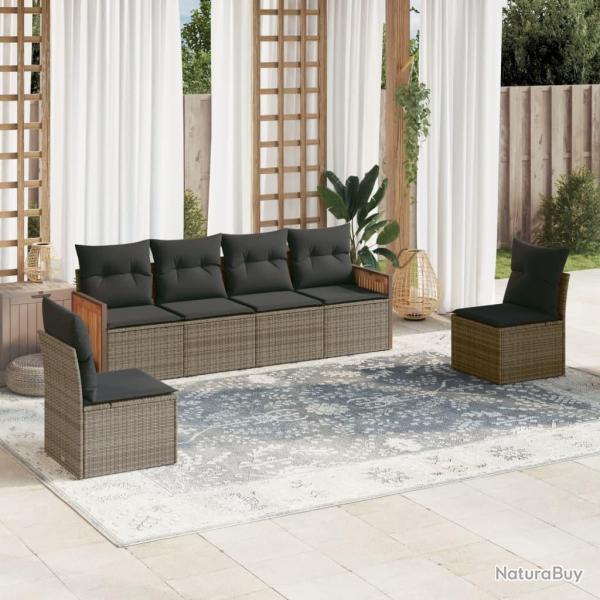 Salon de jardin 6 pcs avec coussins gris r�sine tress�e