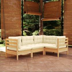 Salon de jardin 4 pcs avec coussins cr&egrave;me Bois de pin