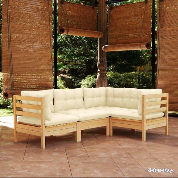 Salon de jardin 4 pcs avec coussins cr�me Bois de pin
