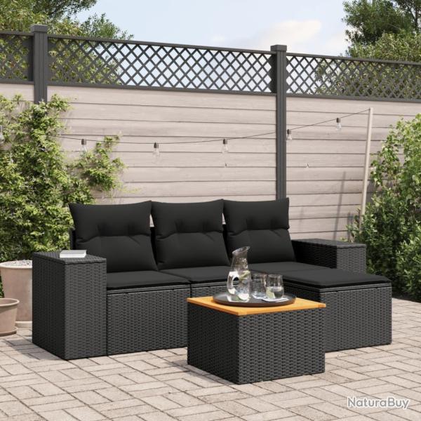 Salon de jardin 5 pcs avec coussins noir r�sine tress�e
