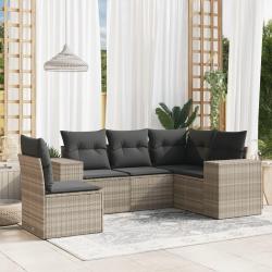 Salon de jardin 5 pcs avec coussins gris clair r&eacute;sine tress&eacute;e alsavelo