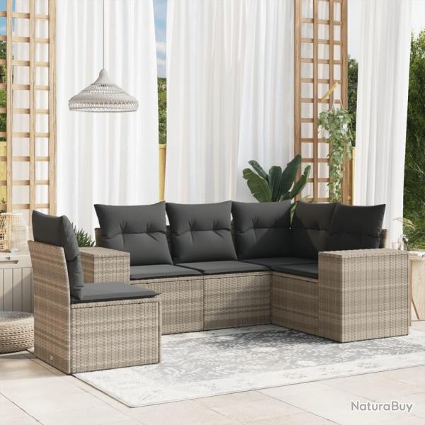 Salon de jardin 5 pcs avec coussins gris clair r�sine tress�e