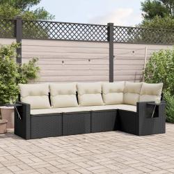 Salon de jardin 5 pcs avec coussins noir r&eacute;sine tress&eacute;e