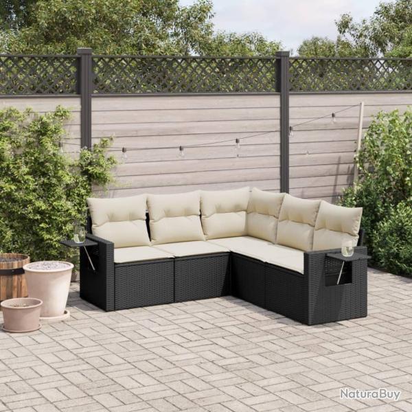Salon de jardin 5 pcs avec coussins noir r�sine tress�e