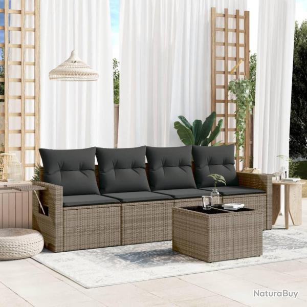 Salon de jardin 5 pcs avec coussins gris r�sine tress�e