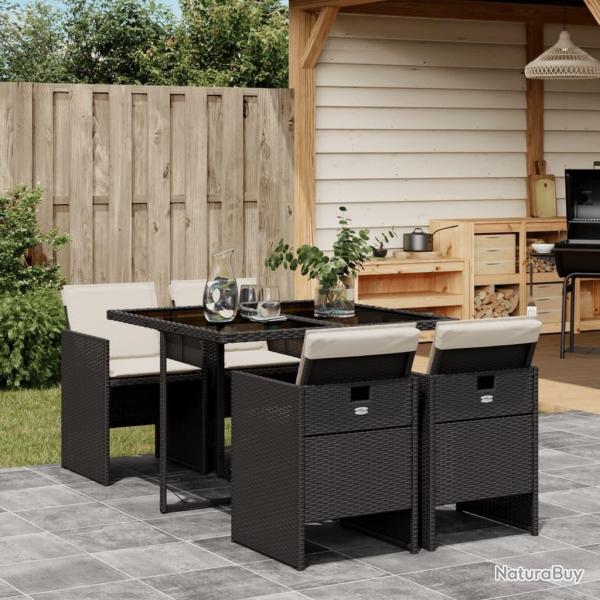 Ensemble � manger de jardin coussins 5pcs Noir R�sine tress�e