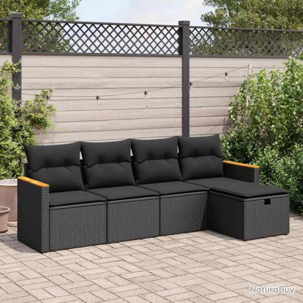 Salon de jardin 5 pcs avec coussins noir r�sine tress�e