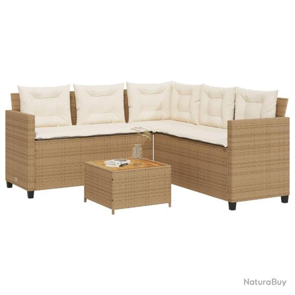 Canap� de jardin avec table et coussins en forme de L beige alsavelo