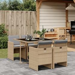Ensemble &agrave; manger de jardin coussins 5 pcs m&eacute;lange beige rotin