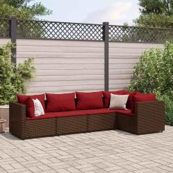 Salon de jardin 5 pcs avec coussins Marron R&eacute;sine tress&eacute;e