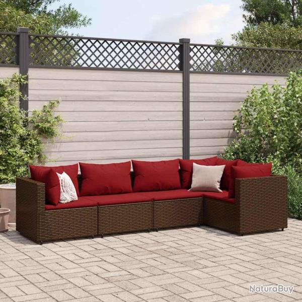 Salon de jardin 5 pcs avec coussins Marron R�sine tress�e alsavelo