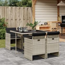 Ensemble &agrave; manger de jardin et coussins 5 pcs gris clair rotin