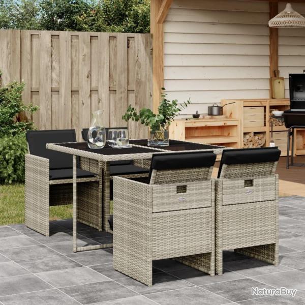 Ensemble � manger de jardin et coussins 5 pcs gris clair rotin