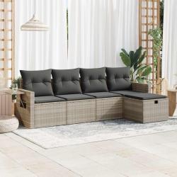 Salon de jardin 5 pcs avec coussins gris clair r&eacute;sine tress&eacute;e