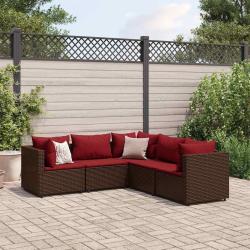 Salon de jardin 5 pcs avec coussins Marron R&eacute;sine tress&eacute;e
