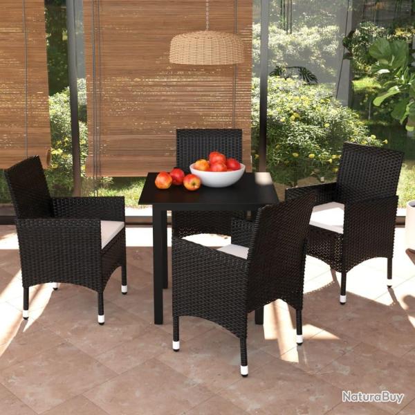 Ensemble  dner de jardin avec coussins 5 pcs poly rotin noir alsavelo
