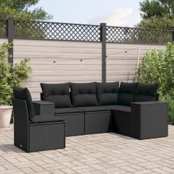 Salon de jardin 5 pcs avec coussins noir r&eacute;sine tress&eacute;e