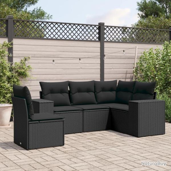 Salon de jardin 5 pcs avec coussins noir r�sine tress�e alsavelo
